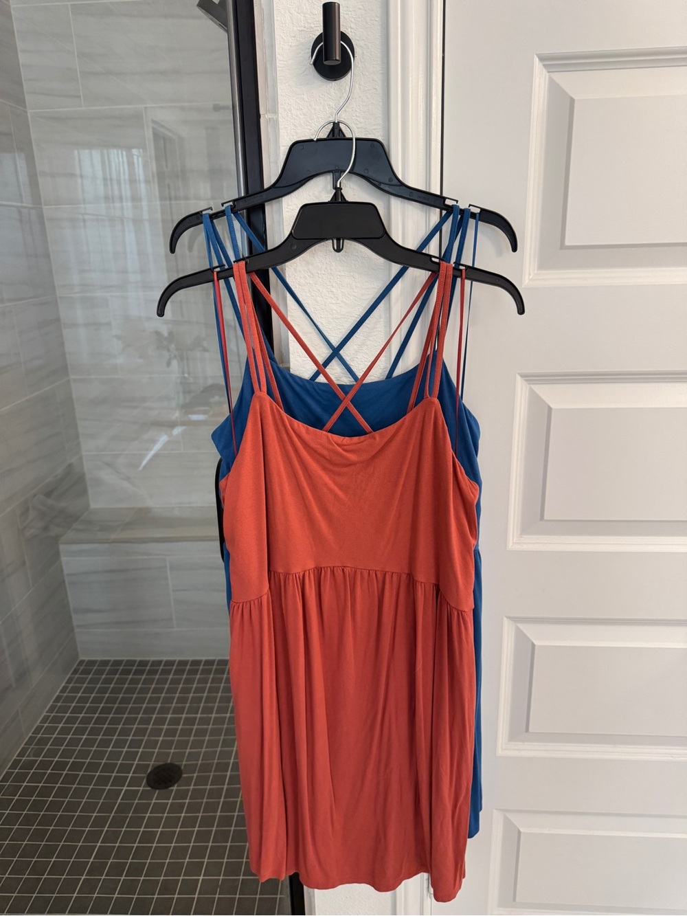 Old Navy 2-Piece Dress Bundle XL Blue & Rust Coral Criss Cross Back